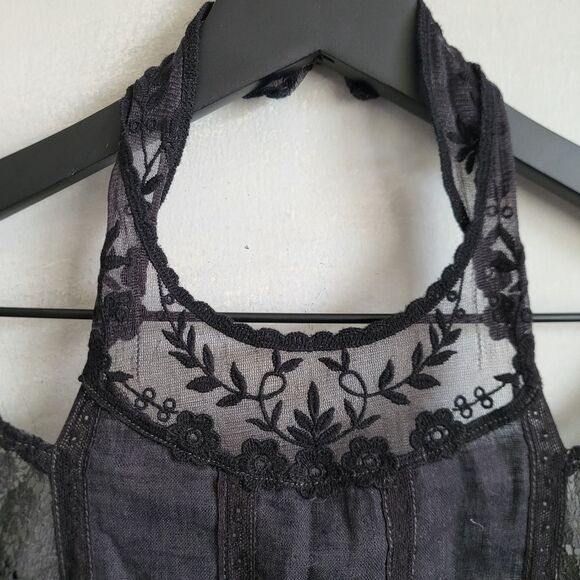 FREE PEOPLE BLACK NEW ROMANTICS SLEEVELESS LACE SHEER TANK NWT SZ S - Picture 2 of 11
